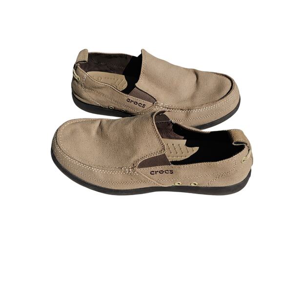 Crocs Canvas Tan Comfortable Boat Shoes US 10 Removeable Inserts - Picture 2 of 7